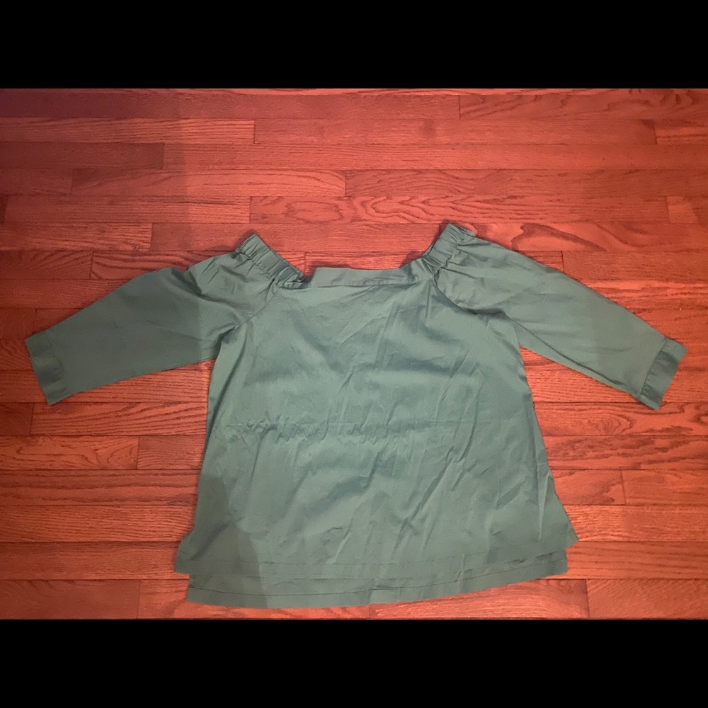 Loft Green Button Back Off Shoulder Top NWT